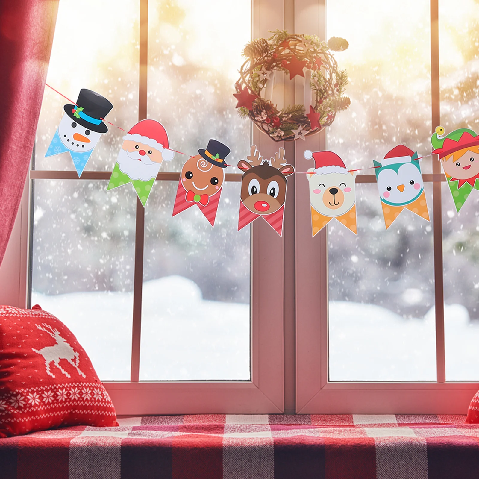 1Pcs Christmas Cartoon Paper Banner Creative Hanging Ornament Xmas Party Decoration Christmas Festival Party Banner