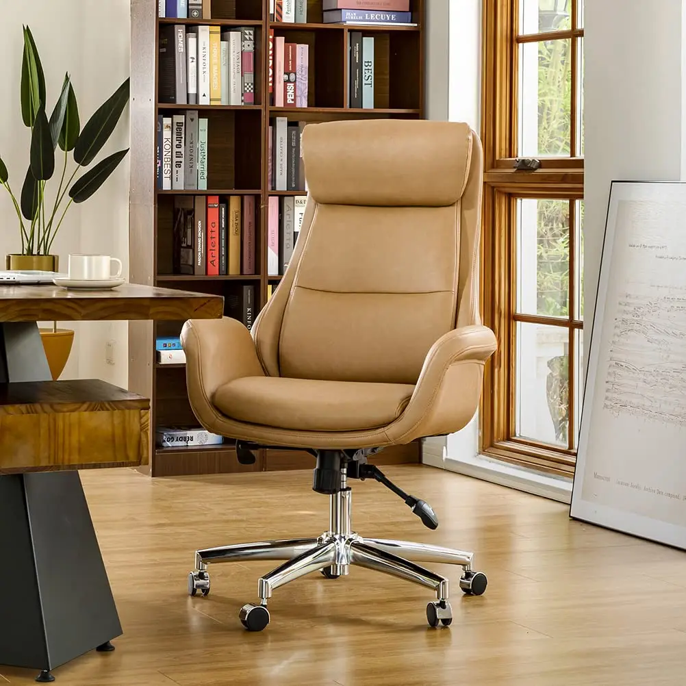 Modern Executive Office Chair, High Back PU Leather Ergonomic Computer Desk Chair, Adjustable Height Swivel Office Task Chair