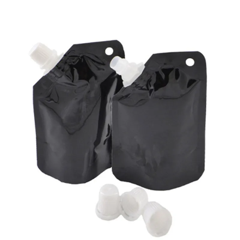 100PCS 50ML Plastic Aluminum Foil Black Spout Beverage Bag Summer Coffee Beer Juice Bar Wedding Party Birthday Portable Pouches