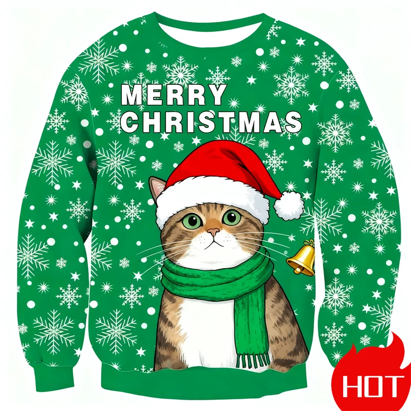 الرجال طاقم الرقبة عيد الميلاد القط البلوز ثلاثية الأبعاد الطباعة الرقمية مضحك لطيف القط تصميم مريح الرجال طويلة الأكمام البلوز 2026 جديد #5