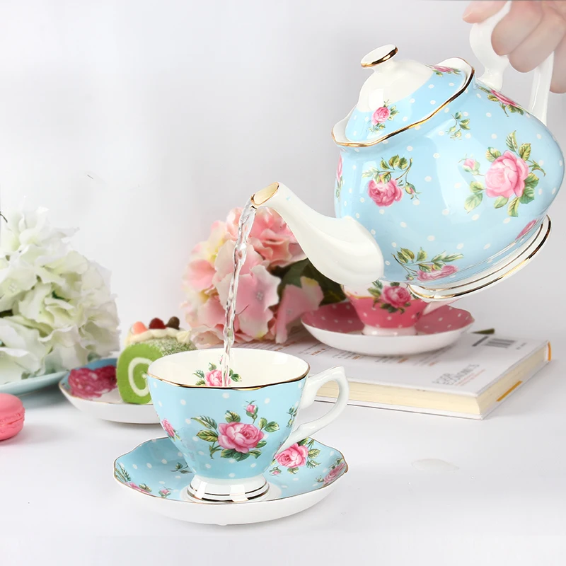 1000ML, real bone china tea pot, creative floral elegant painting, teapot ceramic for serving, coffee kettle for household gift