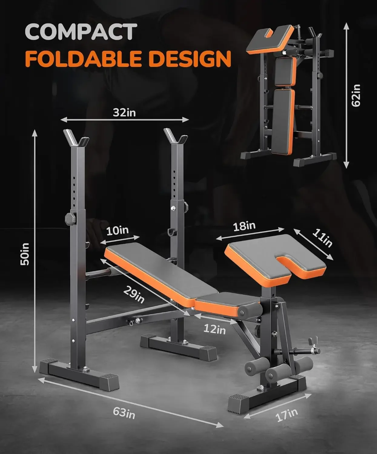 Multi-Function 6 in 1 Weight Bench Set - Leg Press, Preacher Curl Rack, Adjustable Workout Bench & Squat Rack for Full Body Exer