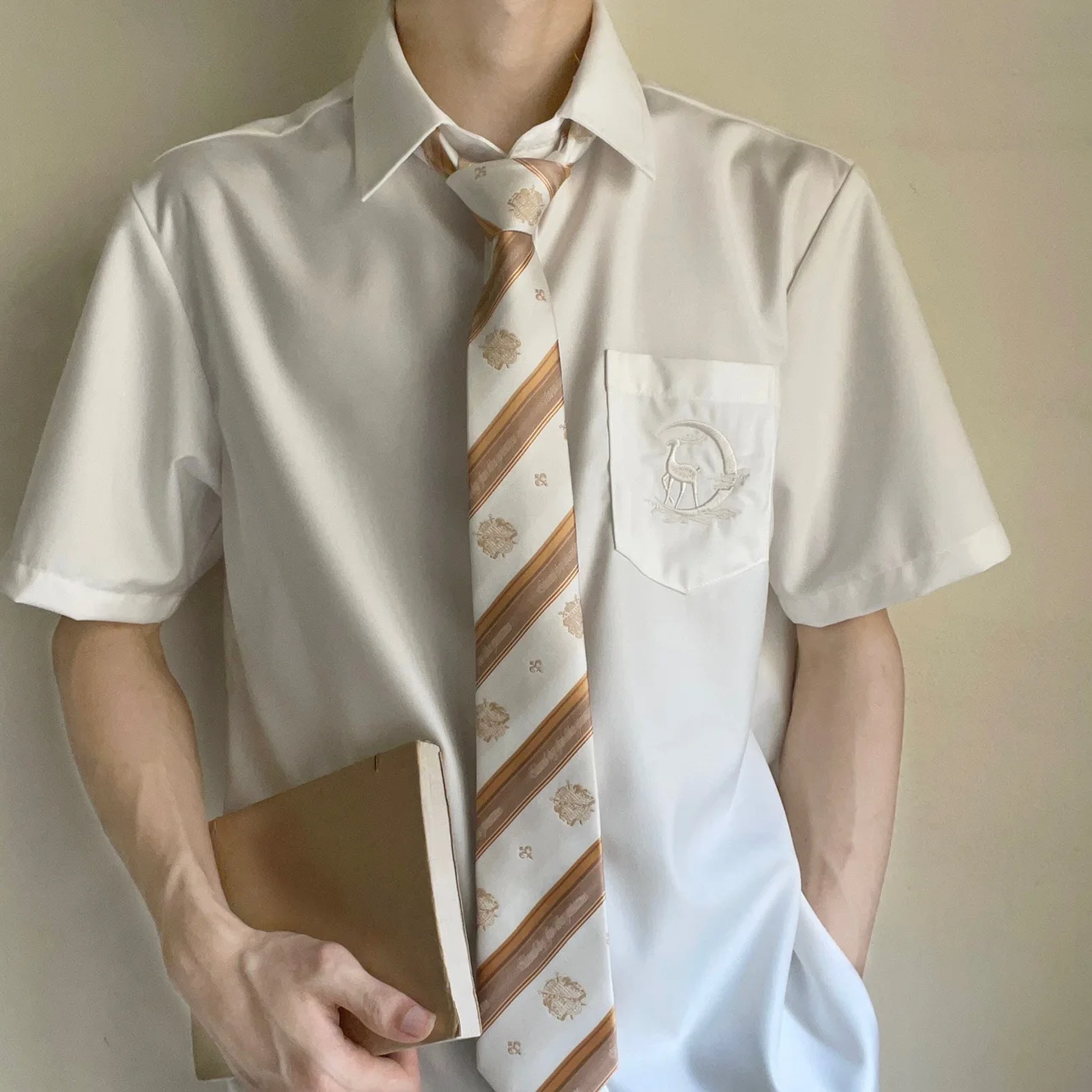 

Limited Edition Deer Original Design Unisex Short Sleeve Black White Uniform Shirt Japanese Style Couples Cotton Polyester Blend
