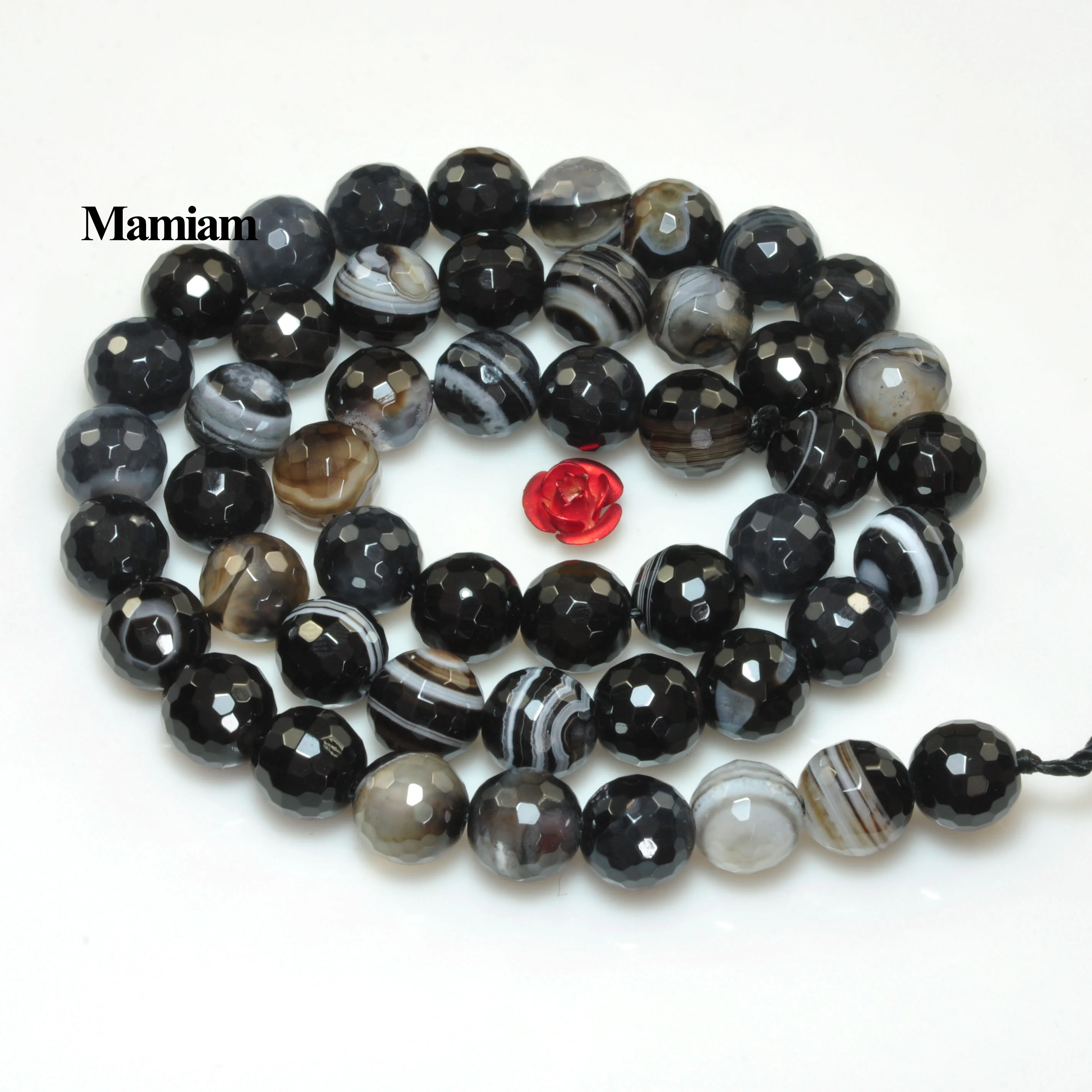 Mamiam Natural A+ Black Stripe Onyx Eye Agate Faceted Round Beads 8mm Smooth Loose Stone Diy Bracelet Necklace Jewelry Making