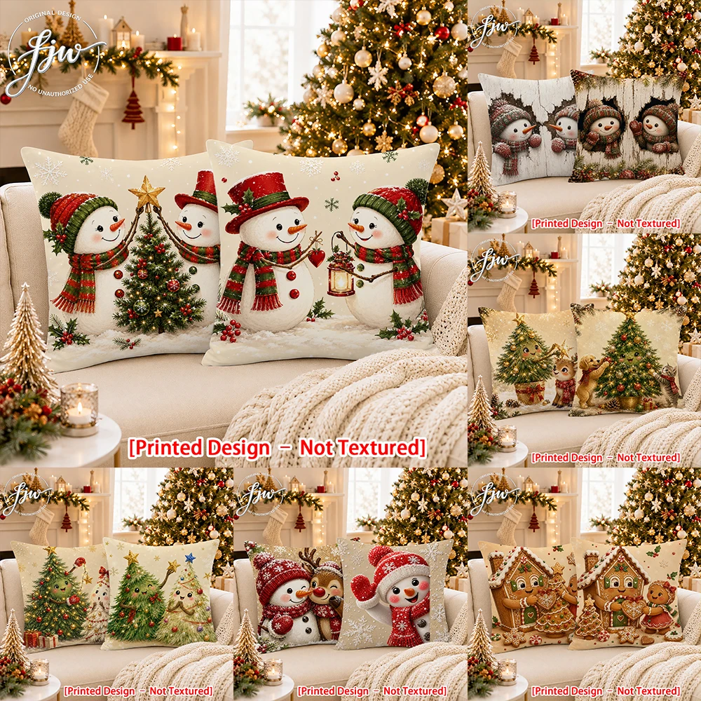 2D FLAT-2PCS Christmas Snowman Tree Throw Pillow Covers Suitable for holiday gifts for living room sofa bedroom
