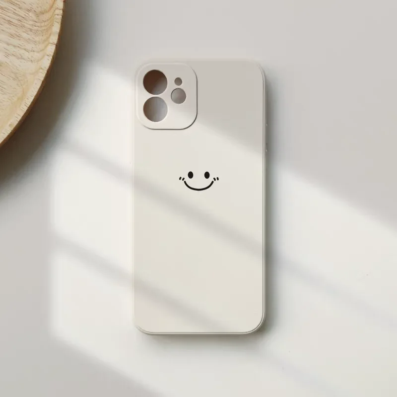Minimalist Smiley Print Phone Case For iPhone 17 16 15 14 13 12 11 Pro XS Max X XR 6 7 Plus Mini Air Soft Liquid Silicone Cover
