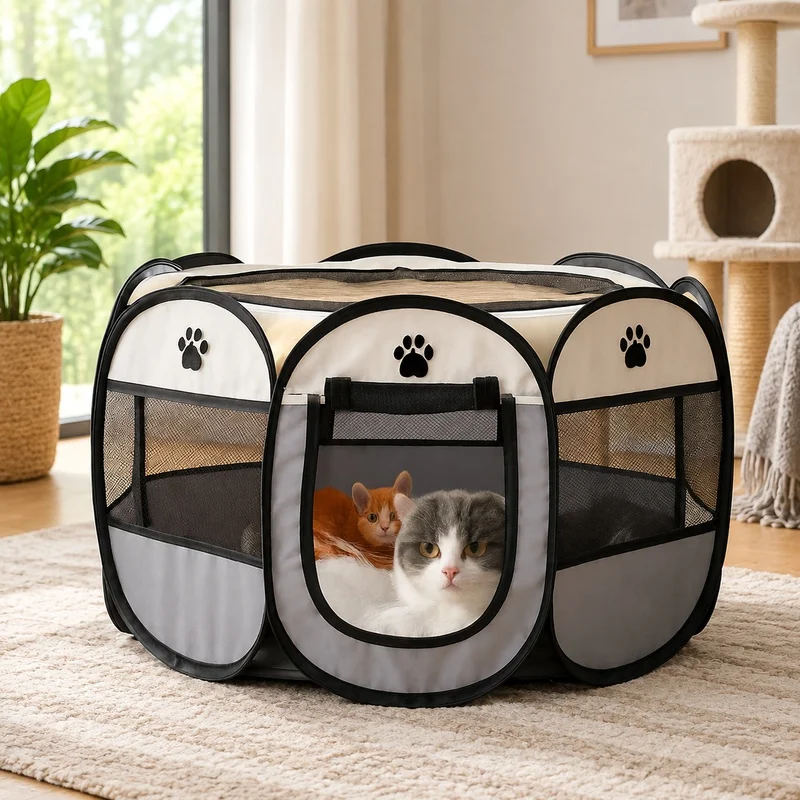 Large Octagon-Shaped Foldable Pet Shelter for Outdoor Use, Quick Assembly Puppy and Cat Kennel Fence