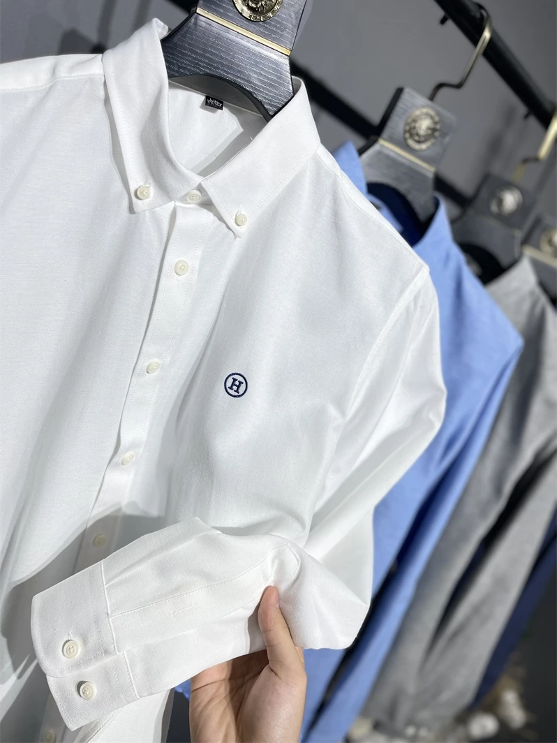 

Pure Cotton Long Sve Embroidered Collar Men's irt Autumn Season Initial Arrival Stand Fit Regular Thin