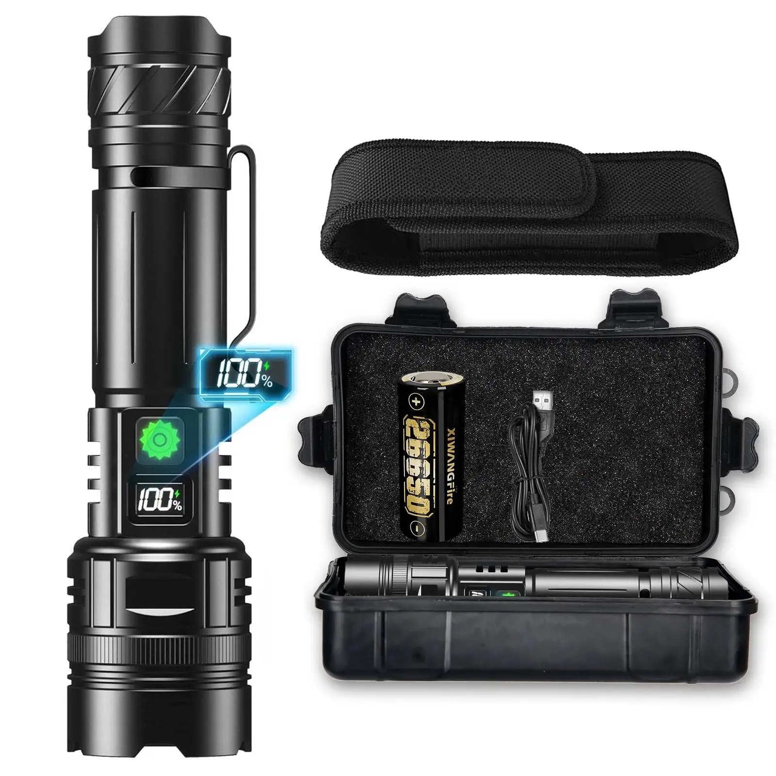 Super Bright Telescopic Zoom Flashlight 5 Lighting Modes Rechargeable Long Shot Hand Torch With Power Bank Outdoor Lamp Camping