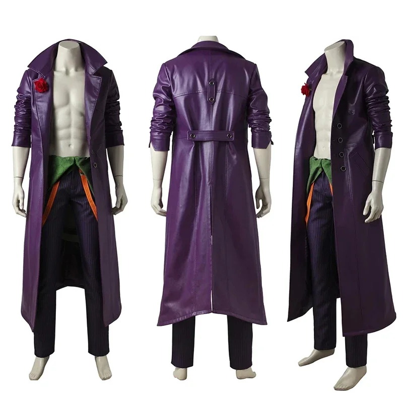 Halloween Carnival Clown Outfit With Purple Coat Game INJUSTICE 2 Cosplay Costume Villain Joker Clothing For Adult Men