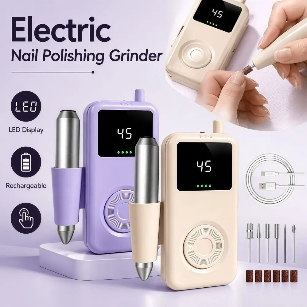 

LED Display Electric Nail Polishing Grinder Rechargeable 6 Grinding Heads Electric Nail File Portable Multifunctional