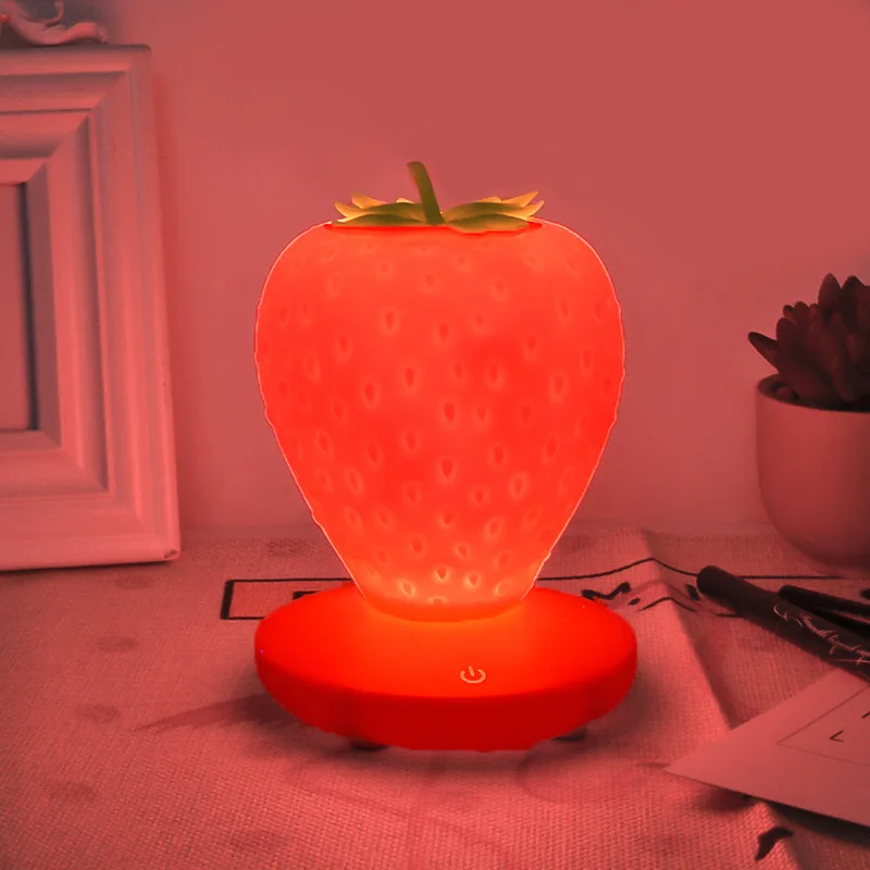 Led Energy-saving Lamp Children with Sleeping Night Light Fun Strawberry Shape USB Charging Silicone Lamp Touch Switch Luminaria