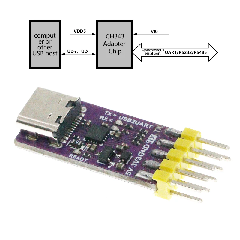 CH343P CH343 Type-C USB to Serial/TTL UART Module 3.3V 5V Switch Instead CH340