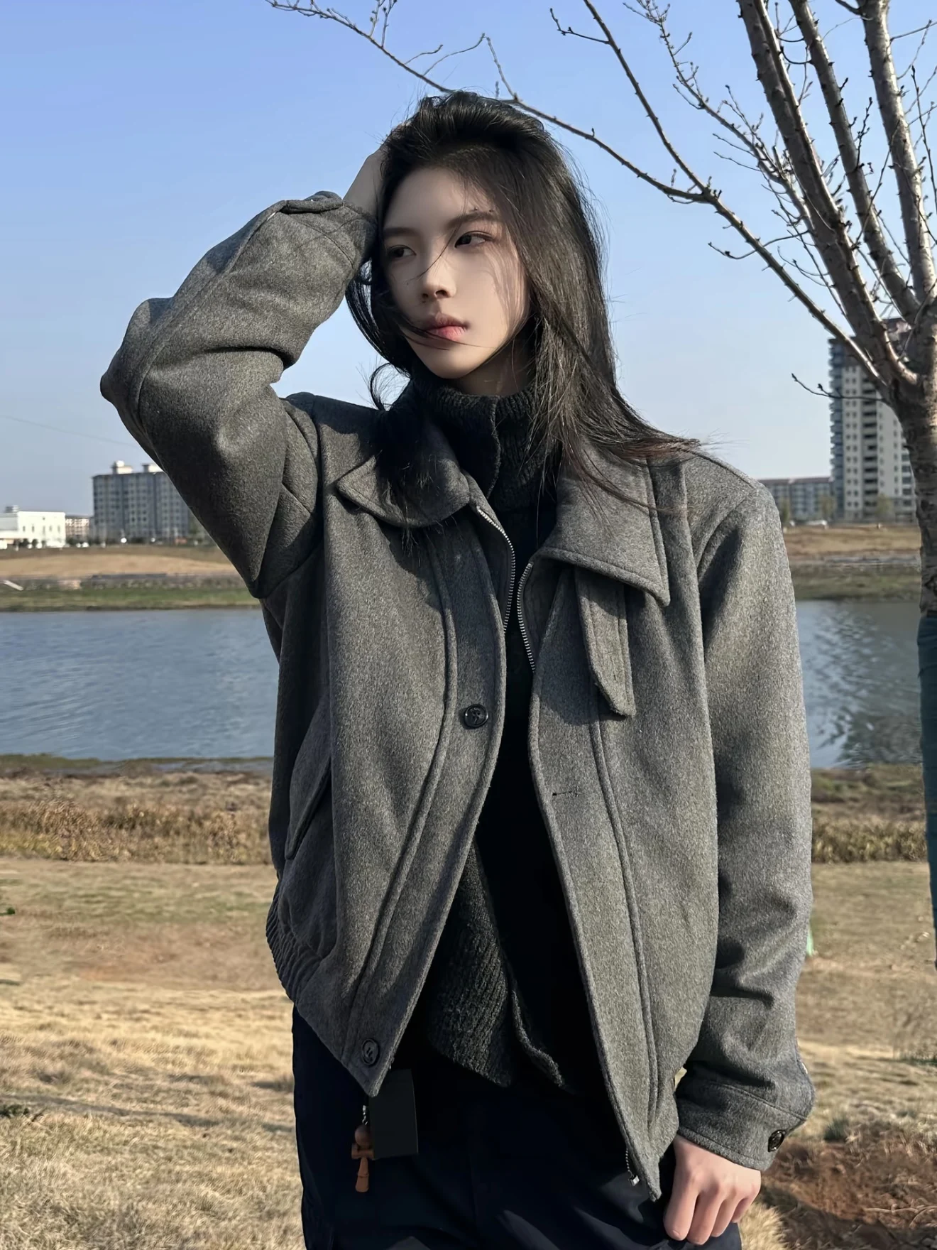 

American Retro Tweed oulder Jaet ex Casual Sle Spring Design Versatile Outerwear for Men And Women
