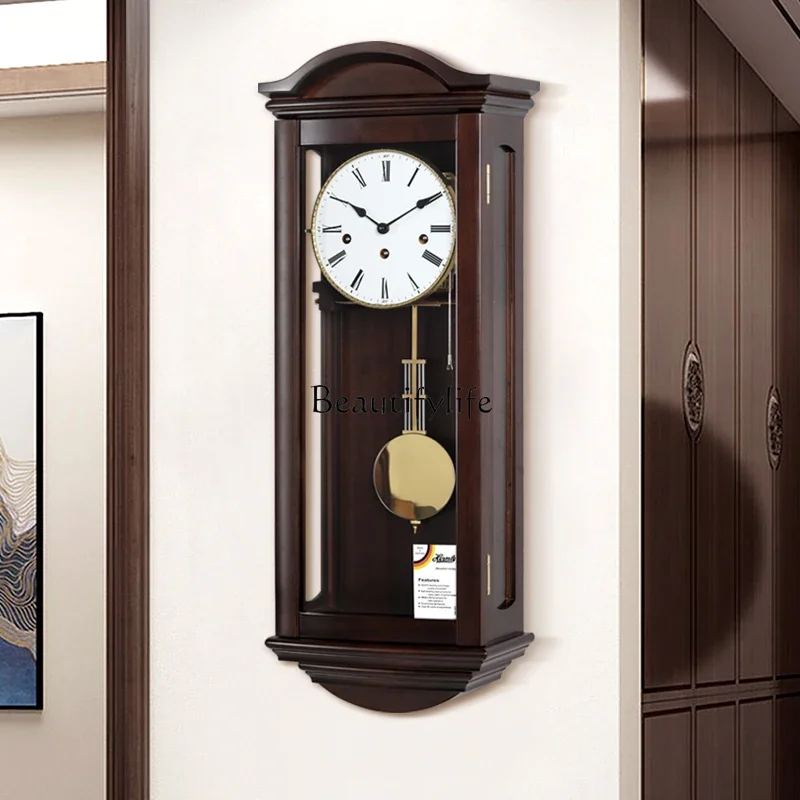 European mechanical pendulum clock living room home retro nostalgic solid wood music wall clock