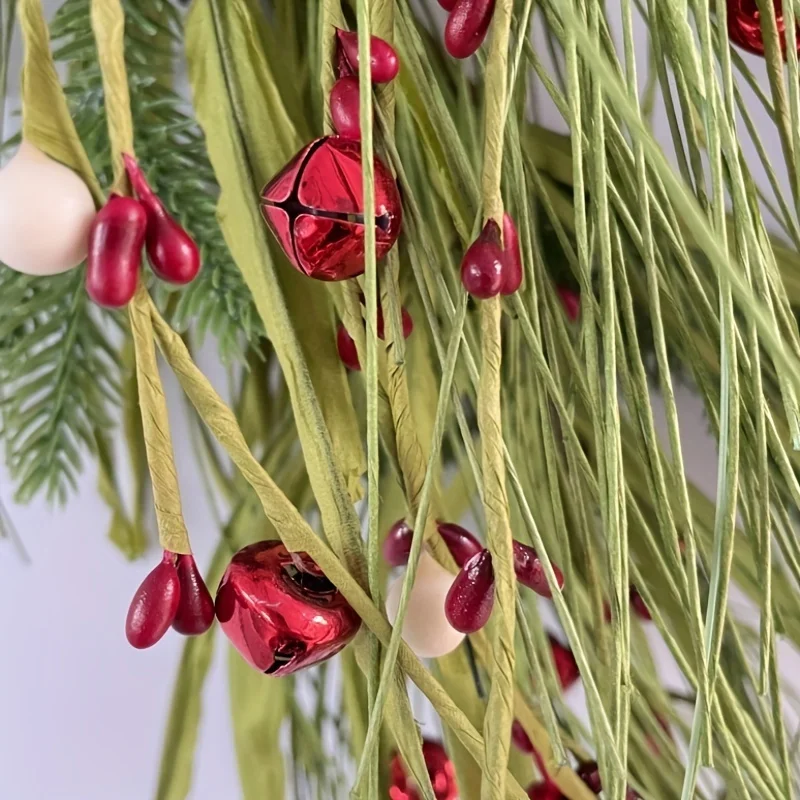 Christmas Wreath With Love Rural Wind Chimes - Handmade Pine Needle Berry Wreath, Suitable For Home And Office Decoration