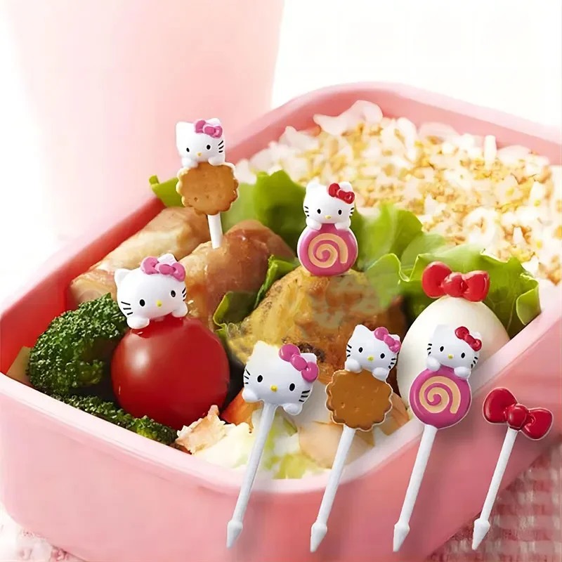 8/10Pcs Hello Kitty Sanrio Things Plastic Sandwich Sign Children Cute Fruit Fork Party Snack Forks Kawaii Festival Supplies