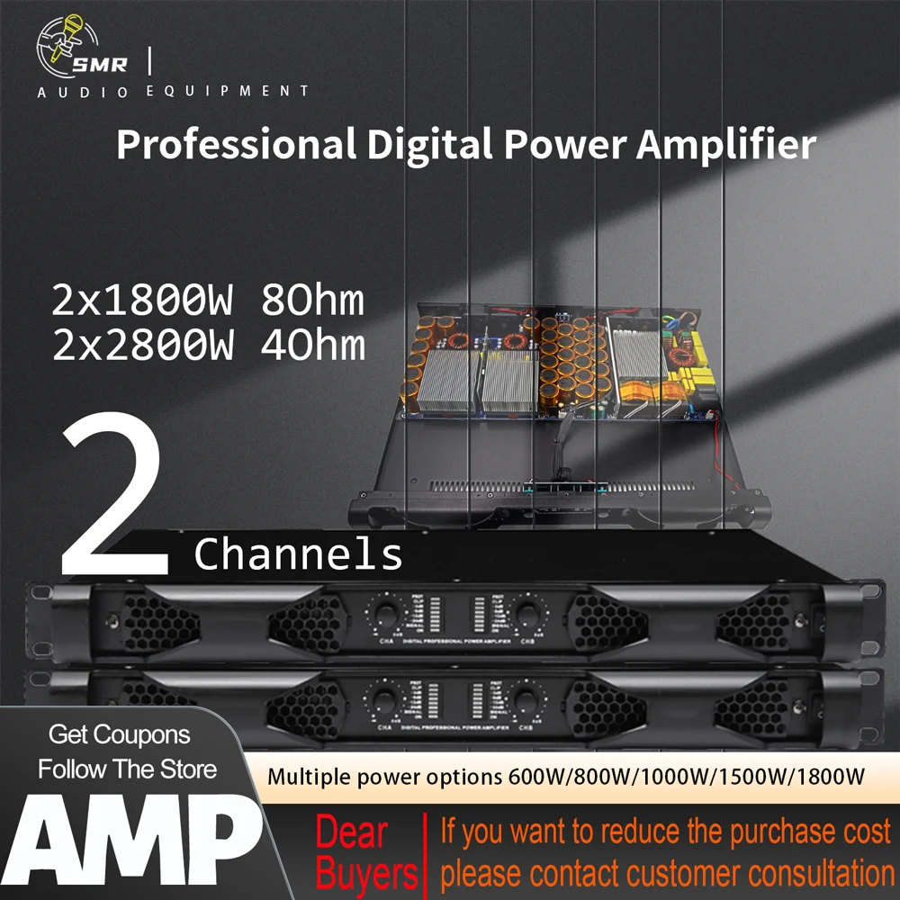 

SenMicre DN218 Professional Digital Power Amplifier 2 Channel DJ Subwoofer Amplifier 2X1800W 8ohm Audio Line Array Speaker AMP