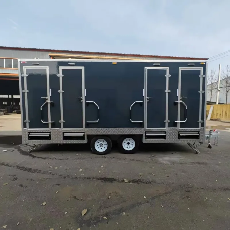 Custom Luxury Plastic Mobile Kitchen with Toilet, Outdoor Portable Integrated Flushing Toilet Trailer for Commercial Events