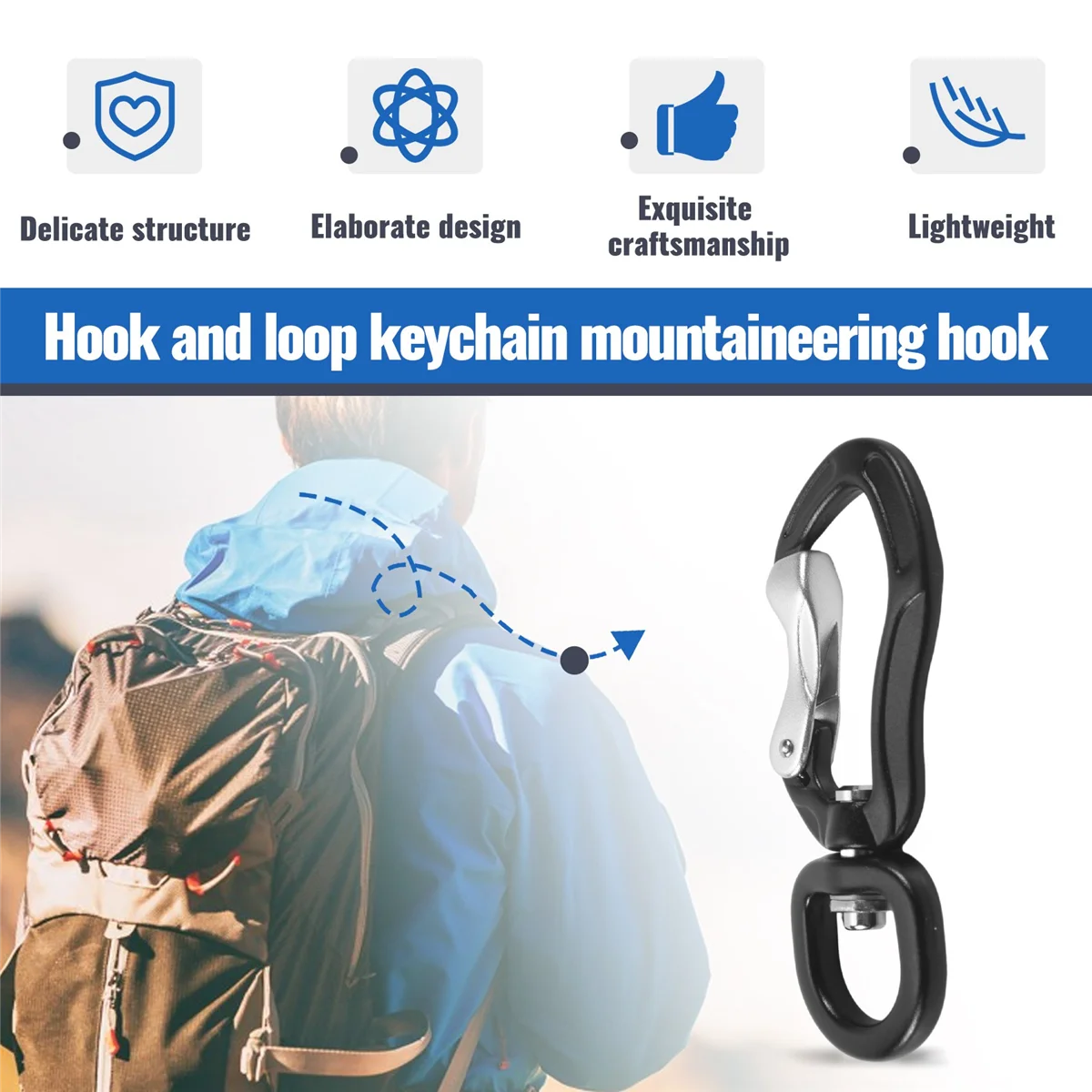 Klip Carabiner berputar 360 °, gesper D karabiner paduan Aluminium multifungsi untuk berkemah mendaki luar ruangan
