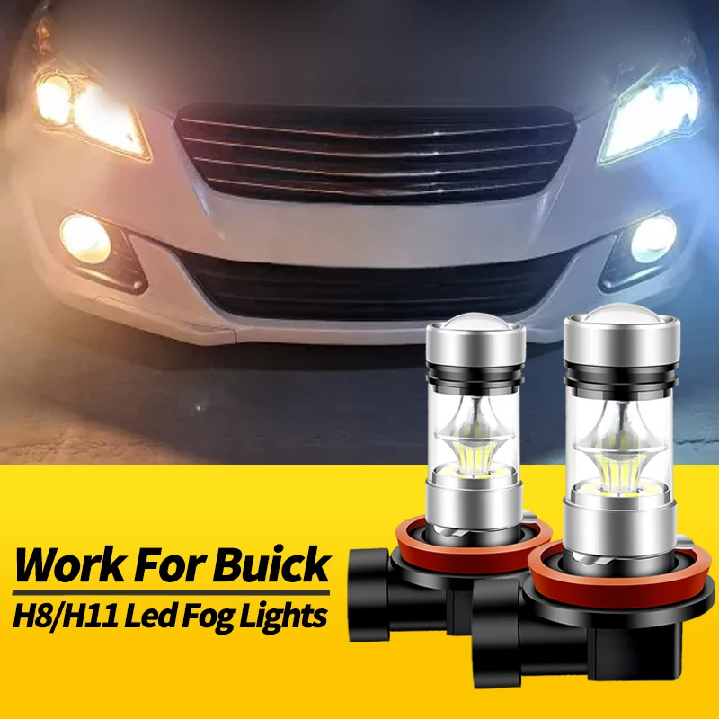 

2PCS 12V H8 H11 100W White LED Fog Lights Bulbs Canbus For Buick Encore Cascada Envision Regal Sportback TourX Car Accessories