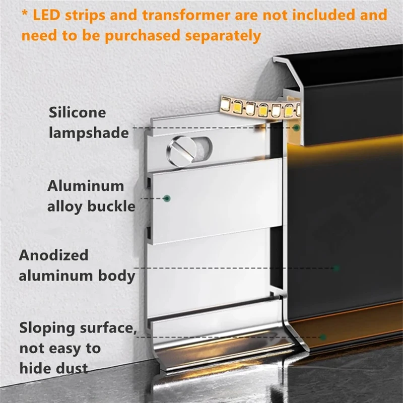 Aluminiowa listwa przypodłogowa H8CM/6CM LED Profile przypodłogowa Metalowa listwa przypodłogowa Cove Base Formowanie podłogowe i wykończenie do