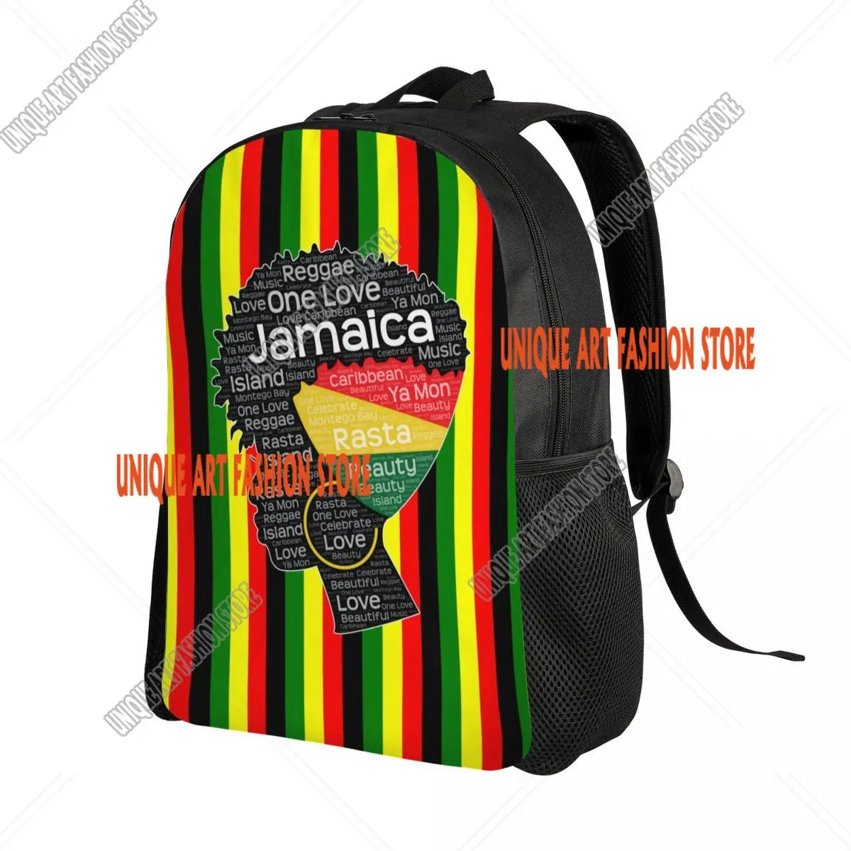 Jamaica Jamaican Woman Afro Puff Backpacks for Men Women College School Student Bookbag Fits 15 Inch Laptop Afro Word Art Bags