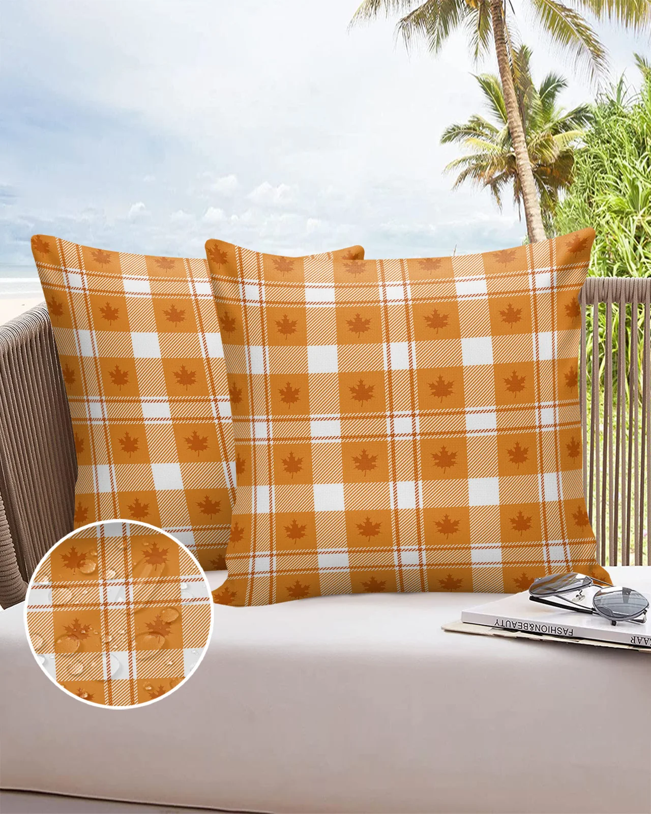 

Autumn Orange Patches Maple Leaves 2/4PCS Outdoor Pillowcase Waterproof Pillow Cover Case Garden Patio Cushion Covers Home Decor