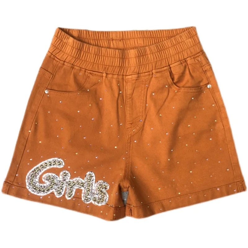 Diamond Letters Hot Drilling Female Denim Shorts Summer Thin Short Jeans 2022 New Stretch High Waist A-line Wide Leg Hot Shorts