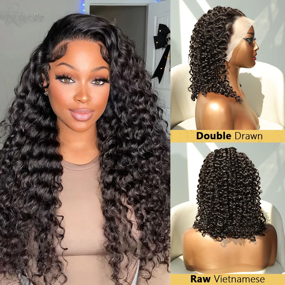 

Jerry Curl Wigs Full 250 Density Short Bob Wig 100% Human Hair Vietnamese Raw 13x4 Double Drawn Curly Lace Front Human Hair Wigs