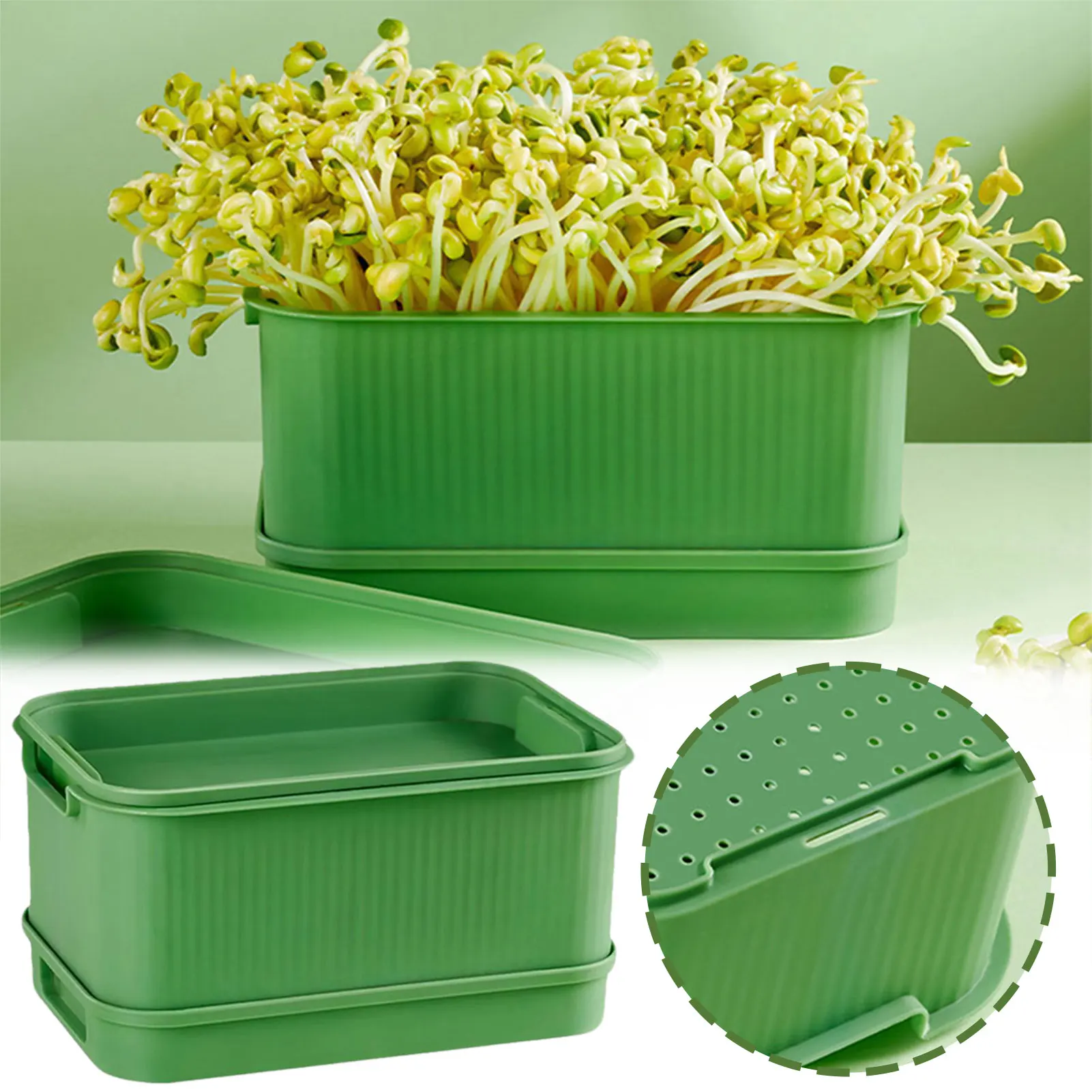 1PCS Reusable Seed Sprout Tray Durable Stackable Seed Starting Containers for Pea Bean Food-Grade Hydroponics Sprouting Trays