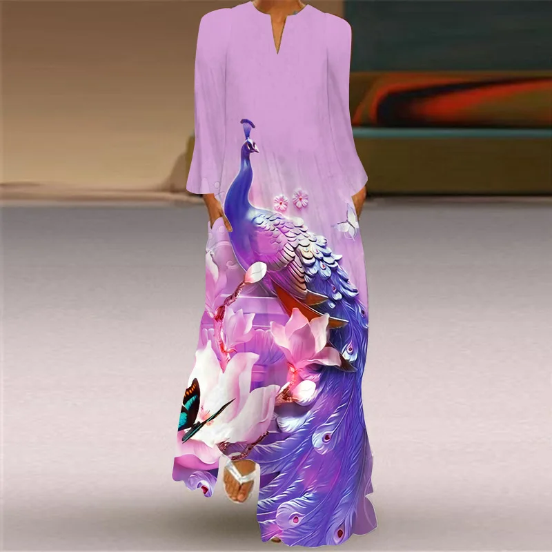 エレガントな女性マキシドレス 2025 秋長袖レトロプリントロングドレス Y2k Vestidos Mujer Vestido フェスタ