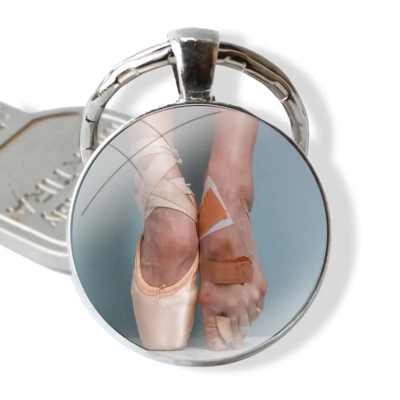 Ballet ballet shoes 25mm Glass Cabohcon Keychain Key Rings for Women Men Jewelry Gift