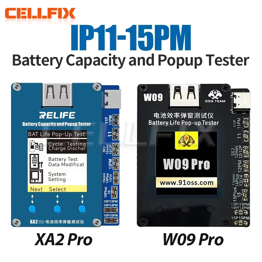 OSS-W09 Pro V3 RELIFE XA2 Pro Battery Efficiency Popup Tester, Suporta a Função Pop-up da Bateria, Todos os Modelos da Série 11-15