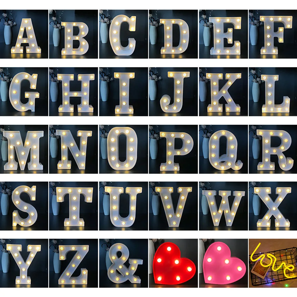 

16/22cm 26 Letter Number Light Wedding Decoration Baby Shower Valentines Day Happy Birthday Plastic Material Party Decoration