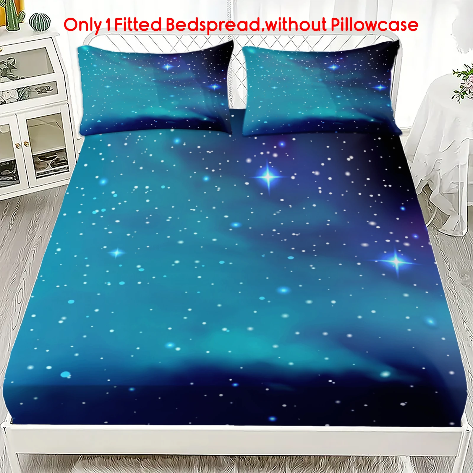 1pc Blue Starry Sky Fitted Sheet Only, Galaxy Outer Space Print Deep Pocket Elastic Mattress Cover,No Pillowcase Bedroom Bedding