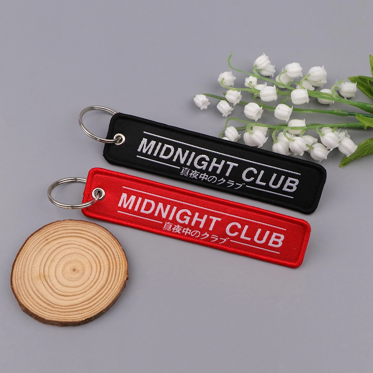 2pcs/set Midnight Club Embroidery Keyring Balck and Red Key Tag For Motorcycles Cars Backpack Keychain Fashion Accessories Gifts