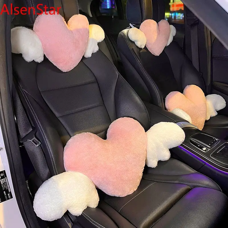 2Pcs Ins Love Car Headrest Neck Pillow Main Driver Lumbar Car Seat Lumbar Pad Cushion Decoration Christmas Birthday Gift