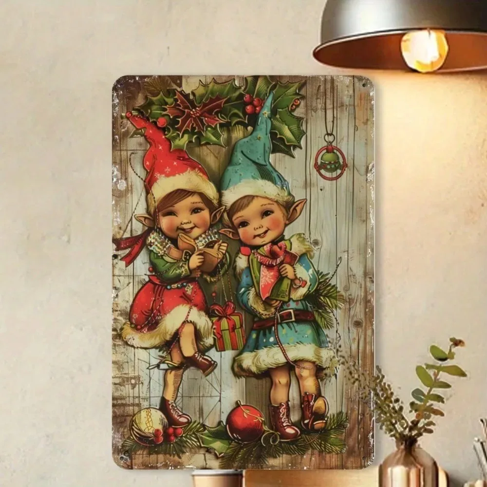 خمر عيد الميلاد قزم معدن القصدير تسجيل 8x12 بوصة - الحديد جدار الفن شنقا ديكور للمنزل مطعم مقهى حفلة احتفالية