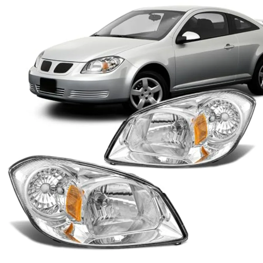 

Headlight Assembly for 2005-2010 Chevy Cobalt compatible with 07-09 Pontiac G5 05-06 Pursuit Clear Lens Chrome Housing Amber Re