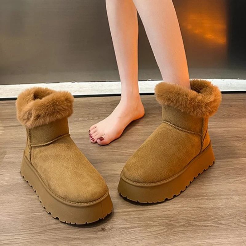 

Botas Mujer Туфли на плоской подошве, новинка 2026, женская замшевая теплая женская домашняя хлопковая обувь, модные уличные женские толстые зимние ботинки для вечеринок