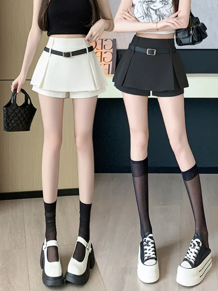 

White A-Line Skirt High Waist Pleated Women's Summer Slimming f Body Skirt Ci Commute Casual Loose Fit Sle