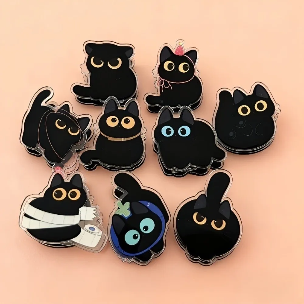 8pcs Acrylic Black Cat Bag Clips Fresh Keeping Moisture-proof Kitchen Seal Clips Paper Clips Double-sided Food Storage Clips