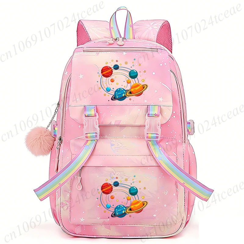 The Solar System Adventure Printed Girls School Bag Planets and Stars Pattern School Backpack Bags Large Capacity Kids Bookbag