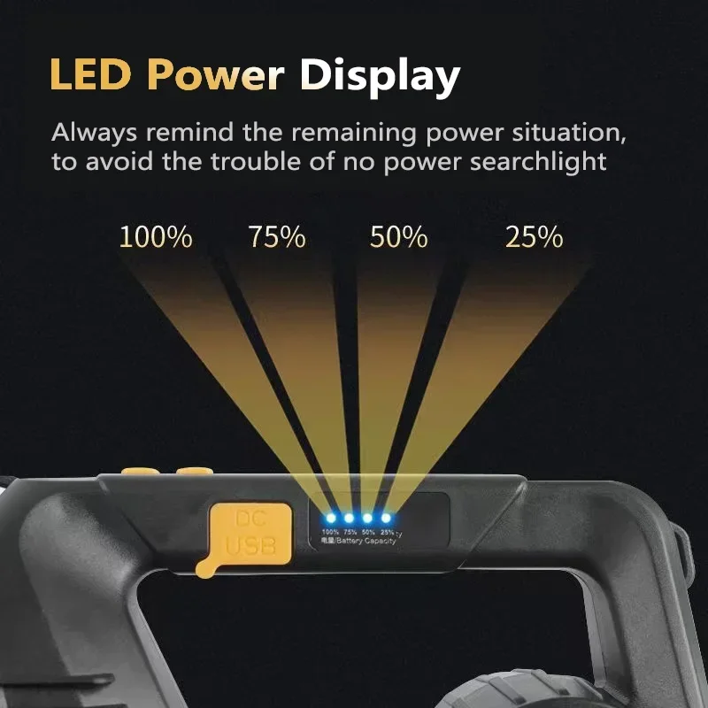 Portable LED Flashlight USB Rechargeable Searchlight with Side Light Outdoor Waterproof Powerful Spotlight Camping Lantern Torch