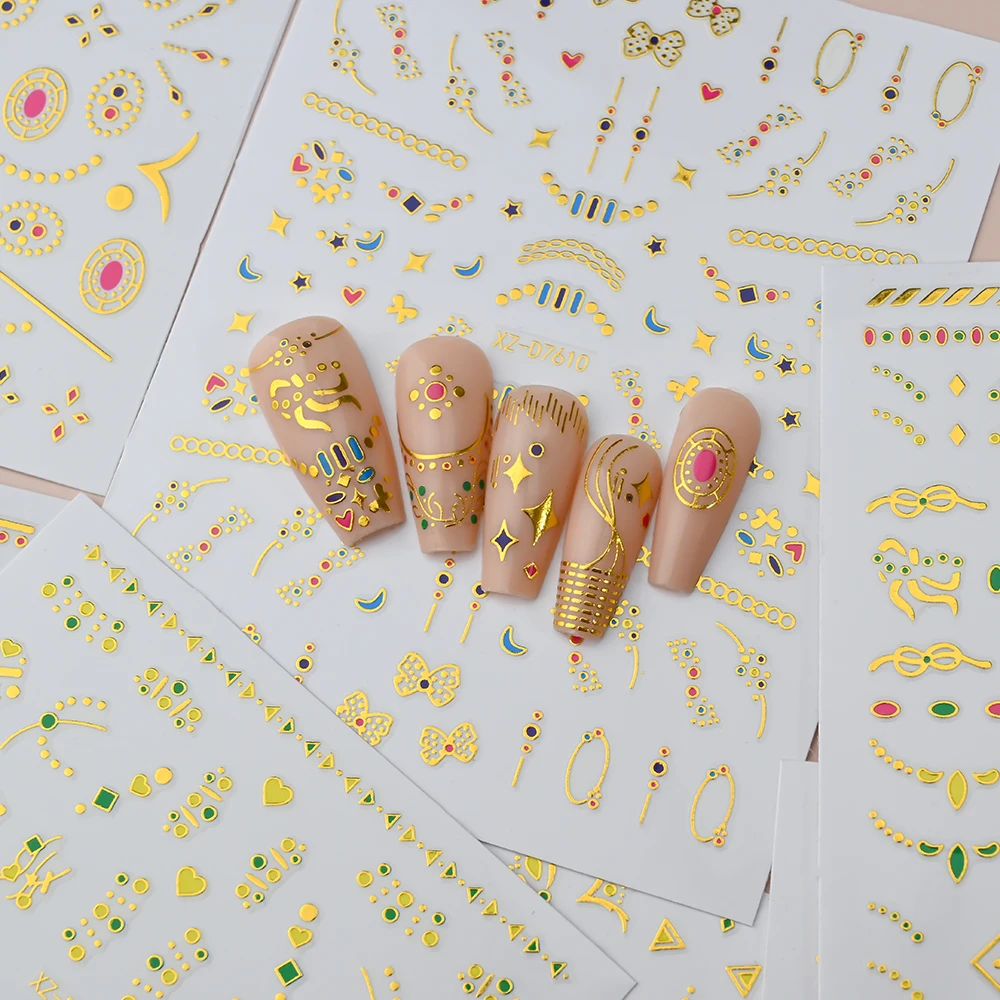 1Pcs 3D French Wave Lines Geometric Nail Art Stickers Stars Abstract Stripe Self-adhesive Slider Women Elegant Manicure Decals &