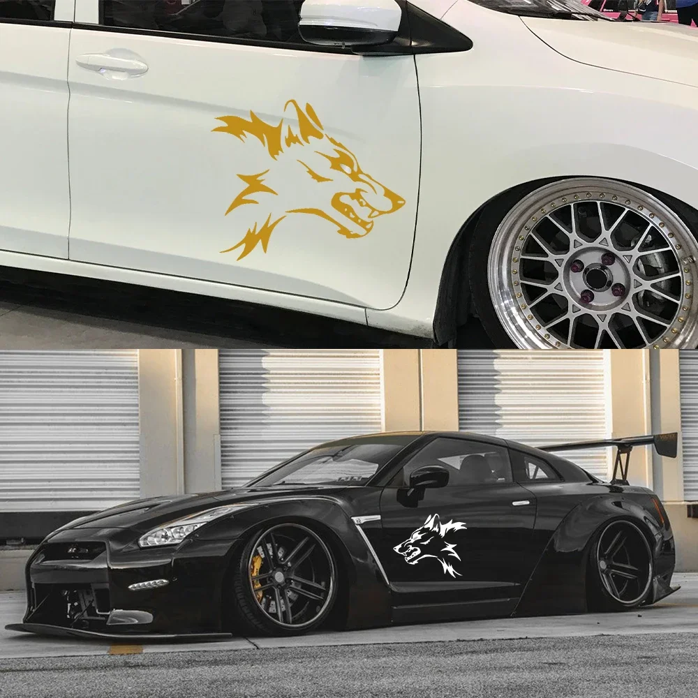 2pcs Wolf Head Car Sidedoor Stickers PVC Vinyl Decals Auto Accessories For BMW Skoda Seat VW Volkswagen Suzuki Audi Fiat Toyota
