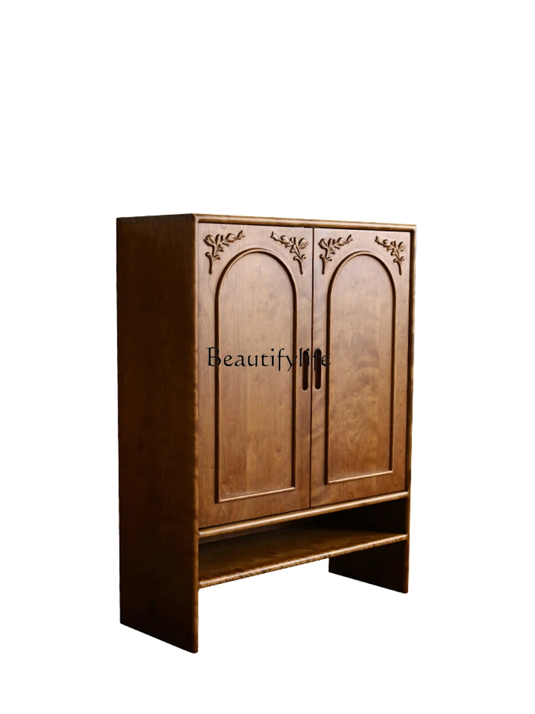 

French solid wood shoe cabinet door household simple large capacity multi-layer medieval foyer retro storage cabinet