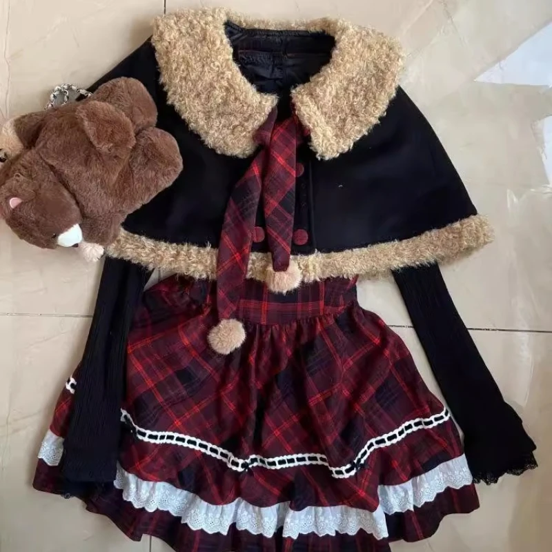 2025 شتاء جديد عيد الميلاد جو المرأة مجموعة أفخم معطف الرأس وهمية قطعتين منقوشة الربط فساتين قطعتين مجموعات السيدات #5