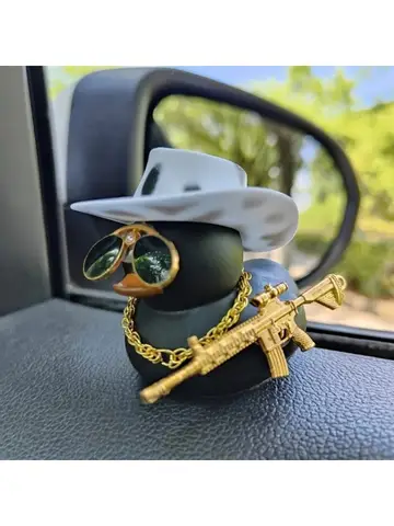 1PC Cowboy Hat Black Duck Car Decoration Rear View Mirror Decoration